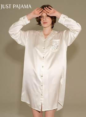 Not Just Pajama真丝睡裙衬衫裙女款钻石小狗桑蚕丝家居服可外穿