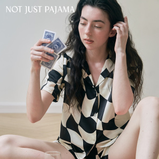 春夏棋格桑蚕丝套装 Not 真丝睡女衣短款 Pajama Just