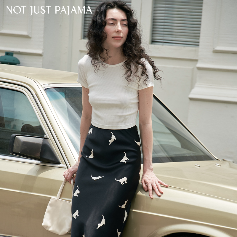Not Just Pajama Cats系列真丝半裙桑蚕丝100%中裙睡裙外穿家居服