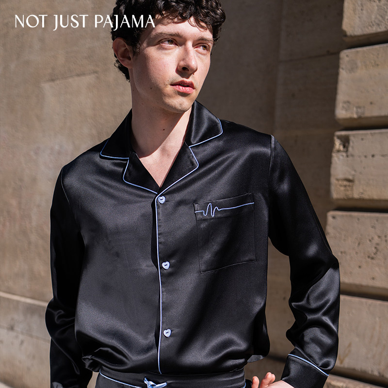 丁程鑫同款Not Just Pajama真丝睡衣男套装爱心电波桑蚕丝家居服