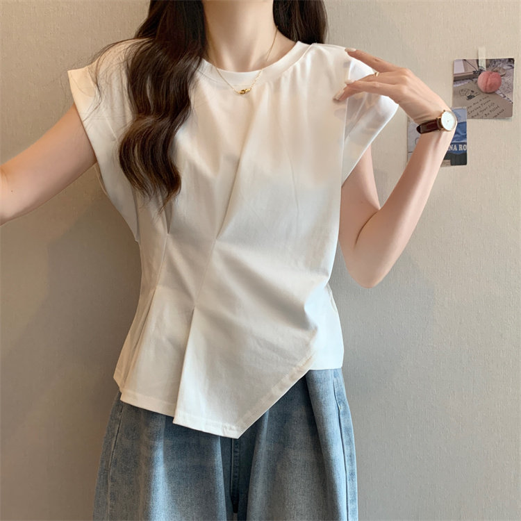 90-300斤大码女装夏季胖妹妹不规则开叉显瘦飞飞袖t恤女正肩上衣