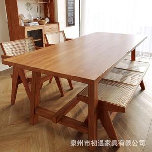北欧实木餐桌组合长方形家用吃饭桌子原木白蜡木大书桌长桌工作台