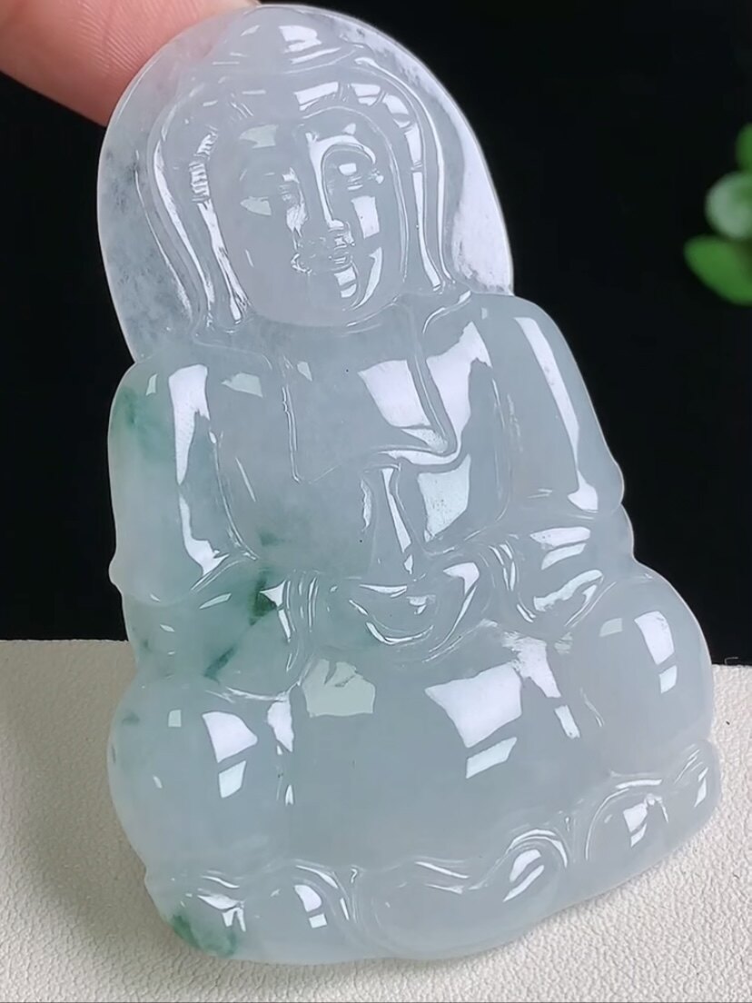 天然A货翡翠 缅甸正品玉坠 冰润飘花观音吊坠 大件正装