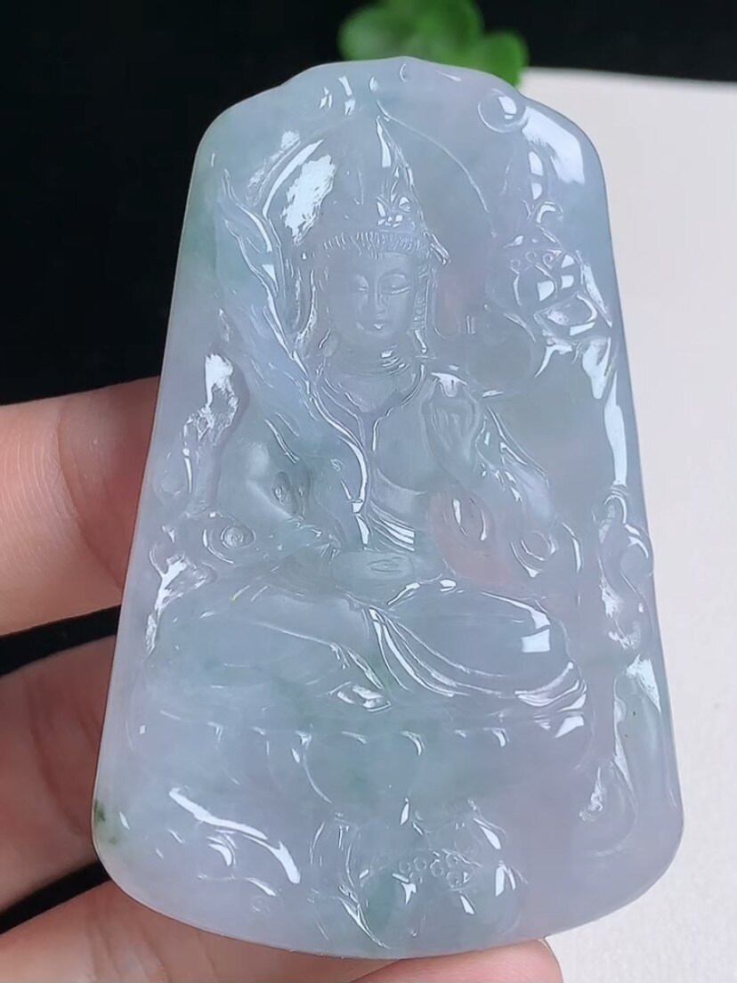天然A货翡翠 缅甸正品玉坠 紫罗兰飘花虚空藏吊坠 生肖牛虎守护神