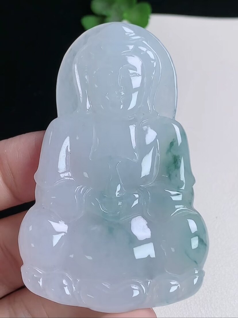 天然A货翡翠 缅甸正品玉坠  冰润飘花正装观音菩萨吊坠