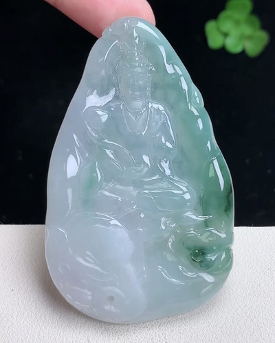 天然A货翡翠 缅甸正品玉坠 冰润飘花普贤菩萨吊坠 生肖龙蛇守护神
