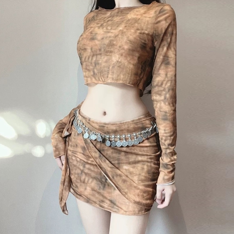 泳衣女款泡温泉分体裙式比基尼四件套游泳衣长袖性感度假泳装夏季