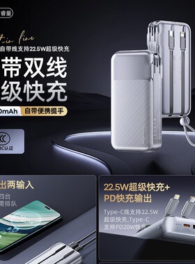 REMAX睿量22.5W自带双线墙插超快充便携3C认证1/20000mAh移动电源