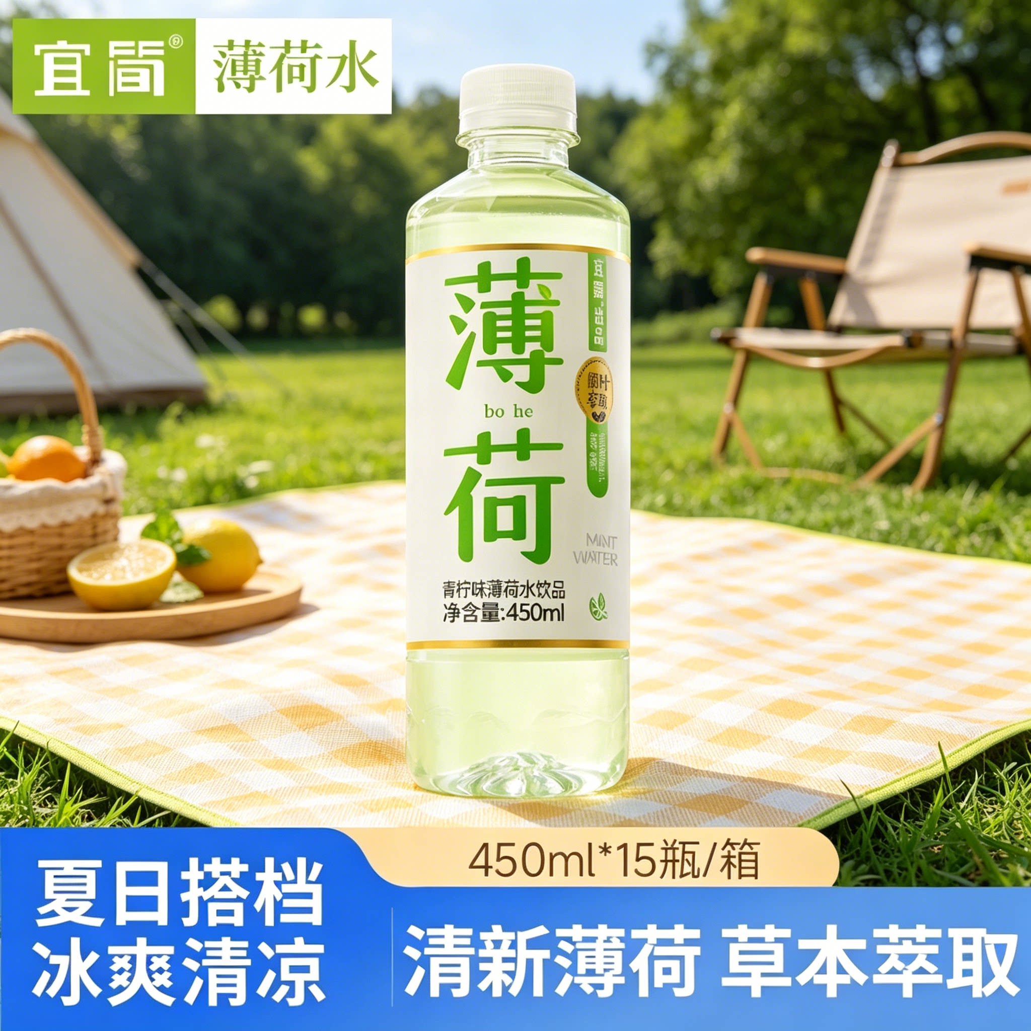 宜简青柠味薄荷水450ml*15瓶0糖0脂草本薄荷清凉高颜值饮料品整箱图片