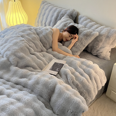 被套冬季加绒单件牛奶绒双面绒兔毛绒加厚双人150x200珊瑚绒被罩
