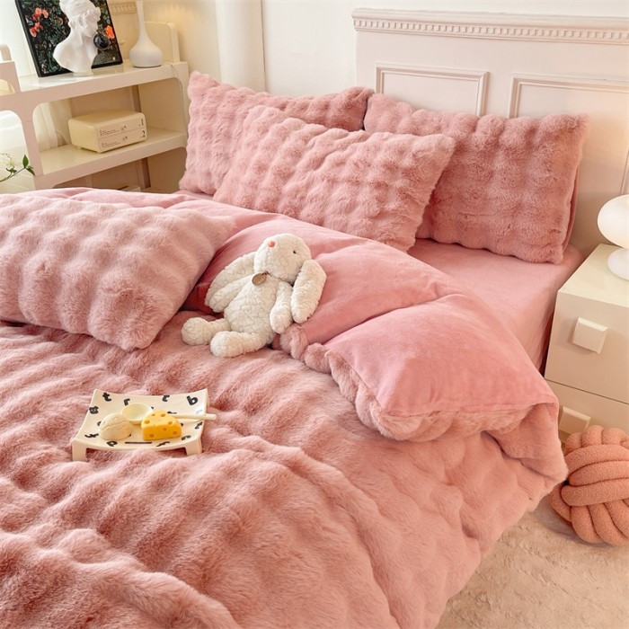 牛奶绒四件套冬季加绒加厚兔兔绒双面绒珊瑚绒床裙公主风床上用品