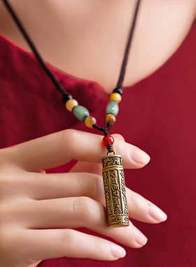 纯黄铜可打开嘎乌盒吊坠男女项链招财转运六字真言复古风国潮饰品