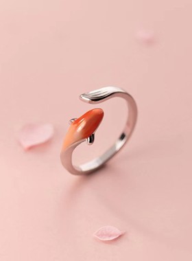 招财转运锦鲤戒指女珐琅尾戒小众设计食指可调节潮中国风S925纯银