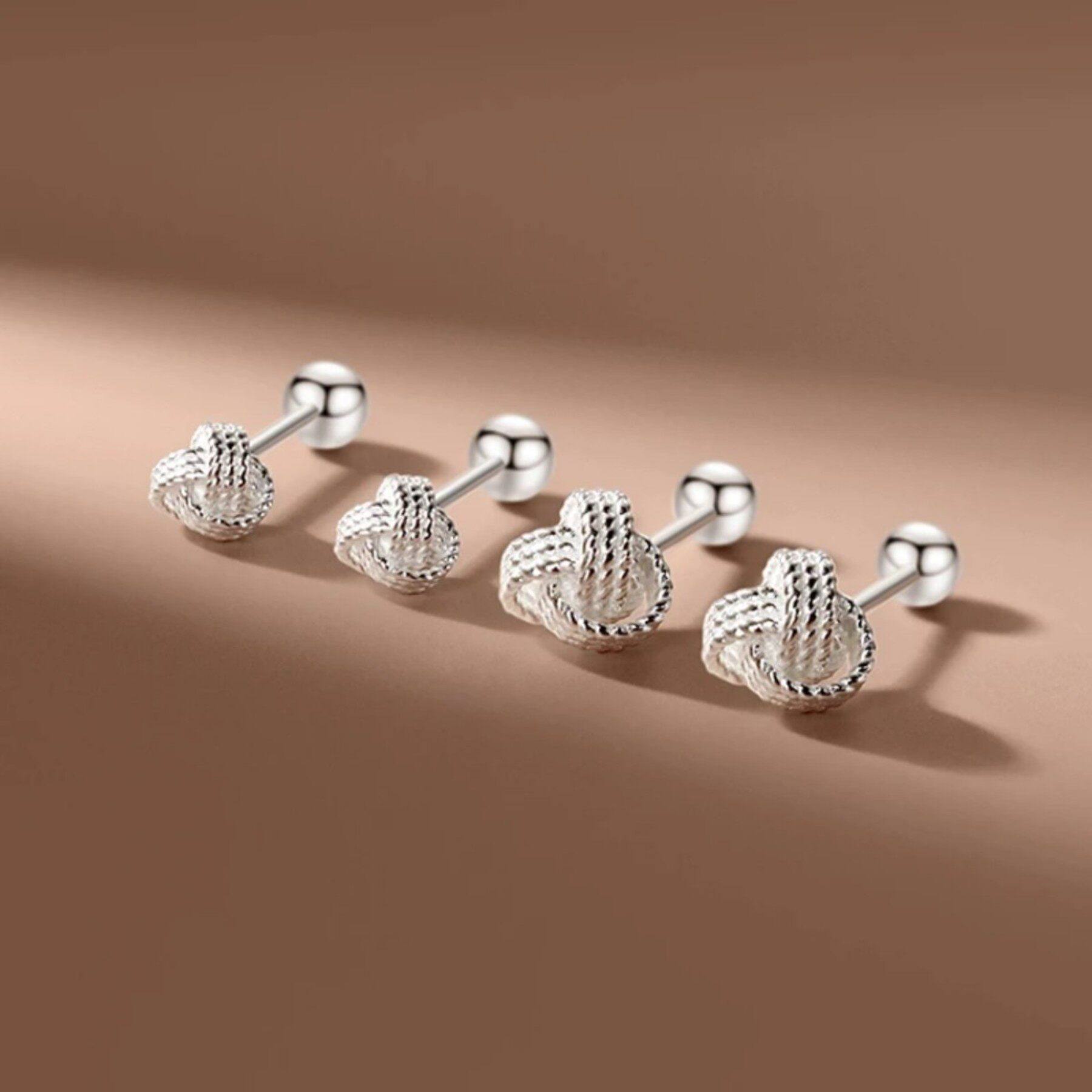 S999纯银耳钉女如意结简约小巧通勤百搭耳骨钉小众养耳洞小众设计,饰品/流行首饰/时尚饰品新,银饰耳饰,淘宝优惠券,粉丝福利购,淘宝优惠卷