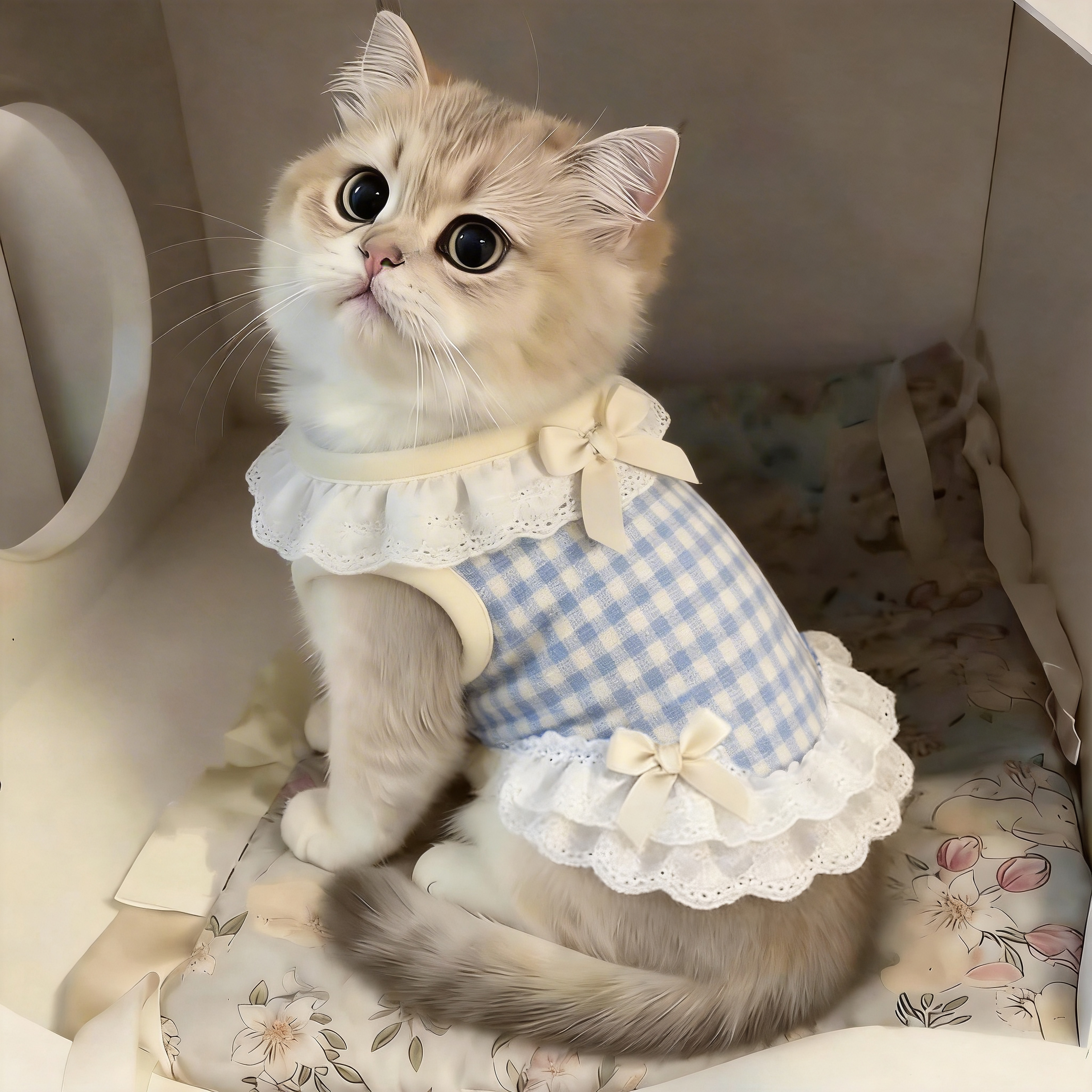猫咪衣服春夏季薄款背心防掉毛银渐层布偶狗狗衣服蝴蝶结花边背心