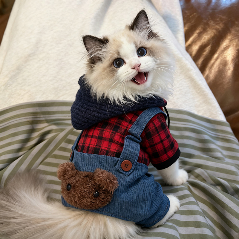 猫咪衣服秋冬可爱背带四脚衣布偶