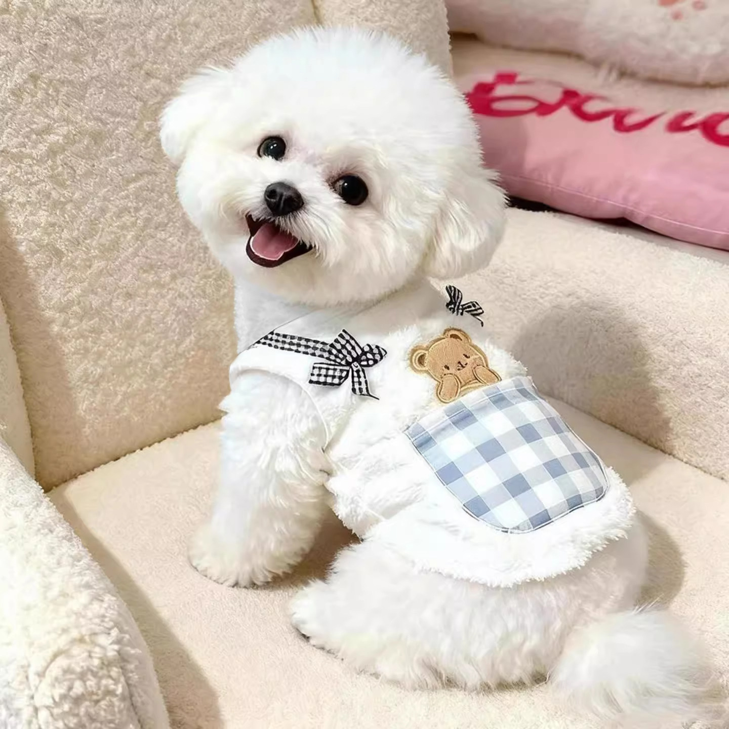 狗狗衣服加绒加厚口袋小熊背心秋冬款防掉毛猫咪衣服保暖可爱马甲