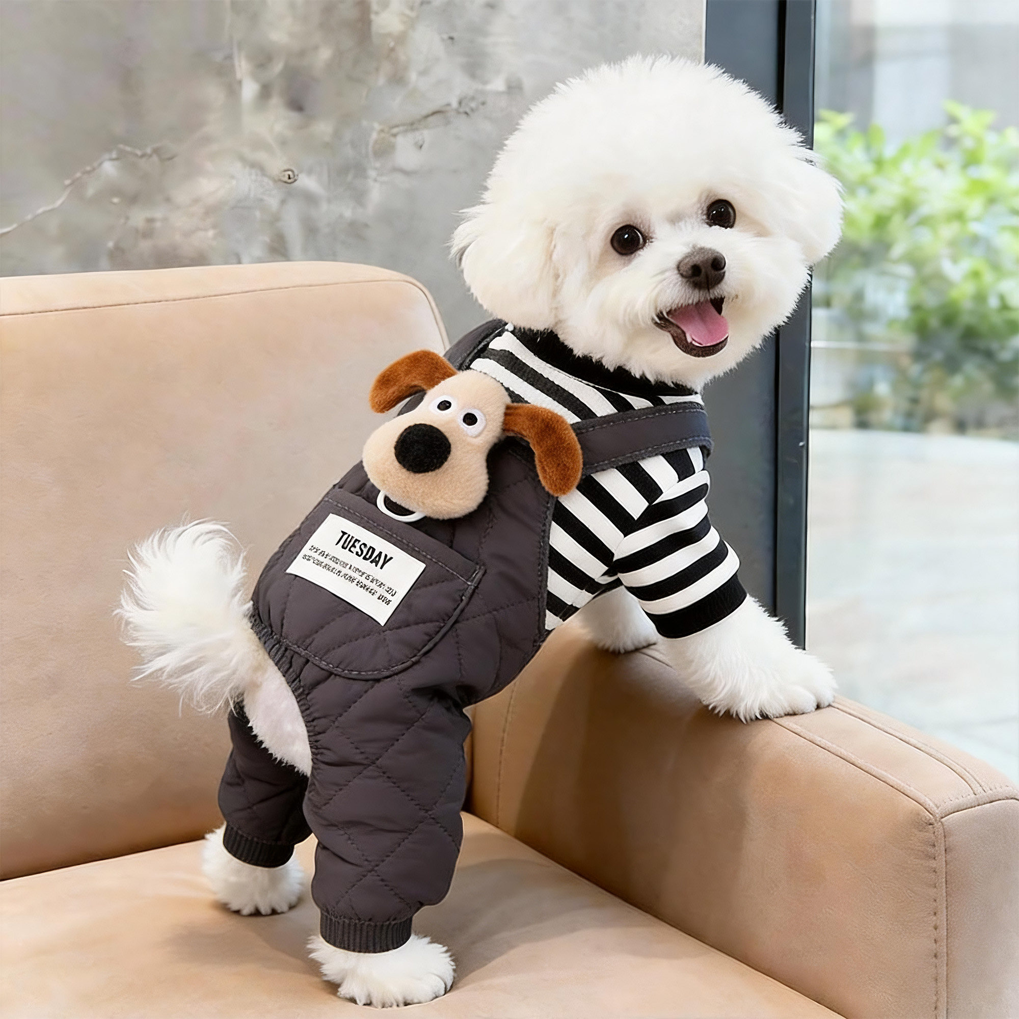 狗狗秋冬衣服保暖棉衣四脚衣中小型犬比熊博美猫咪御寒宠物背带裤