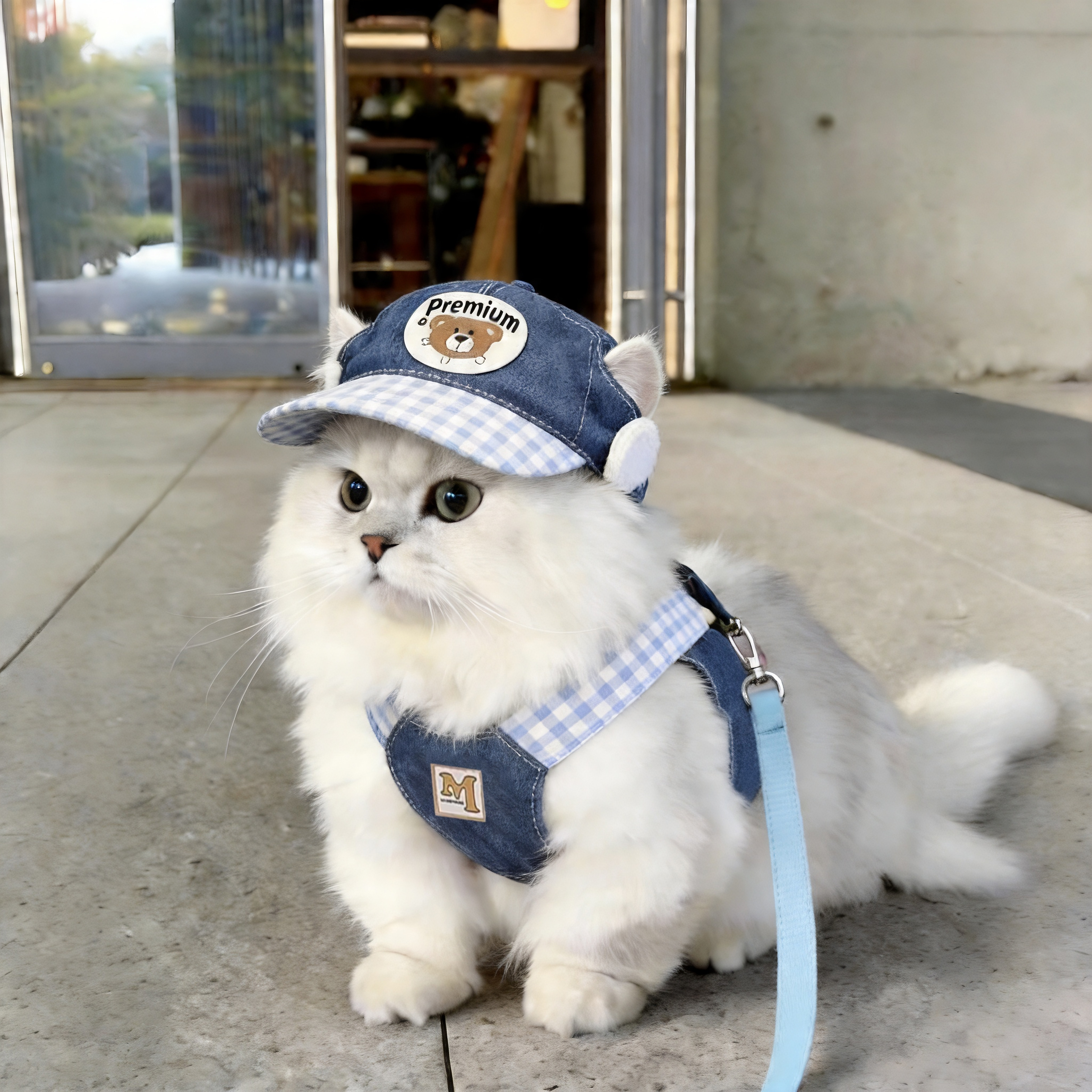 猫咪牵引绳可爱小熊牛仔胸背带图片