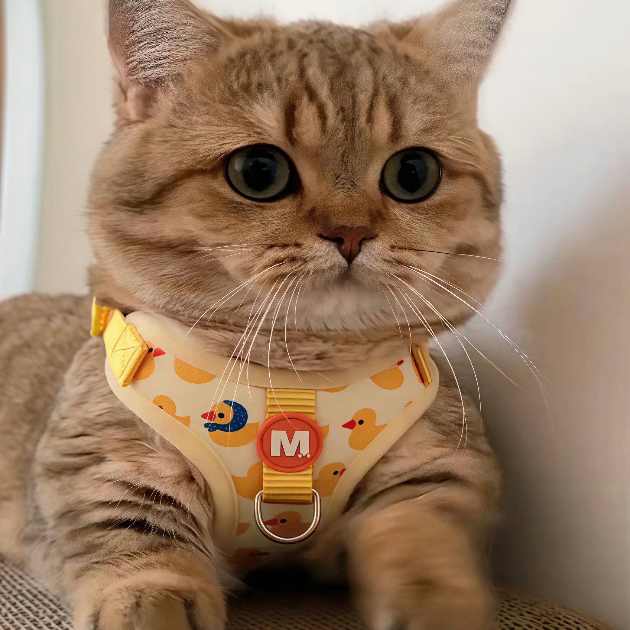 猫咪牵引绳背心式猫绳可调节长短小黄鸭胸背带外出遛猫狗狗牵引绳
