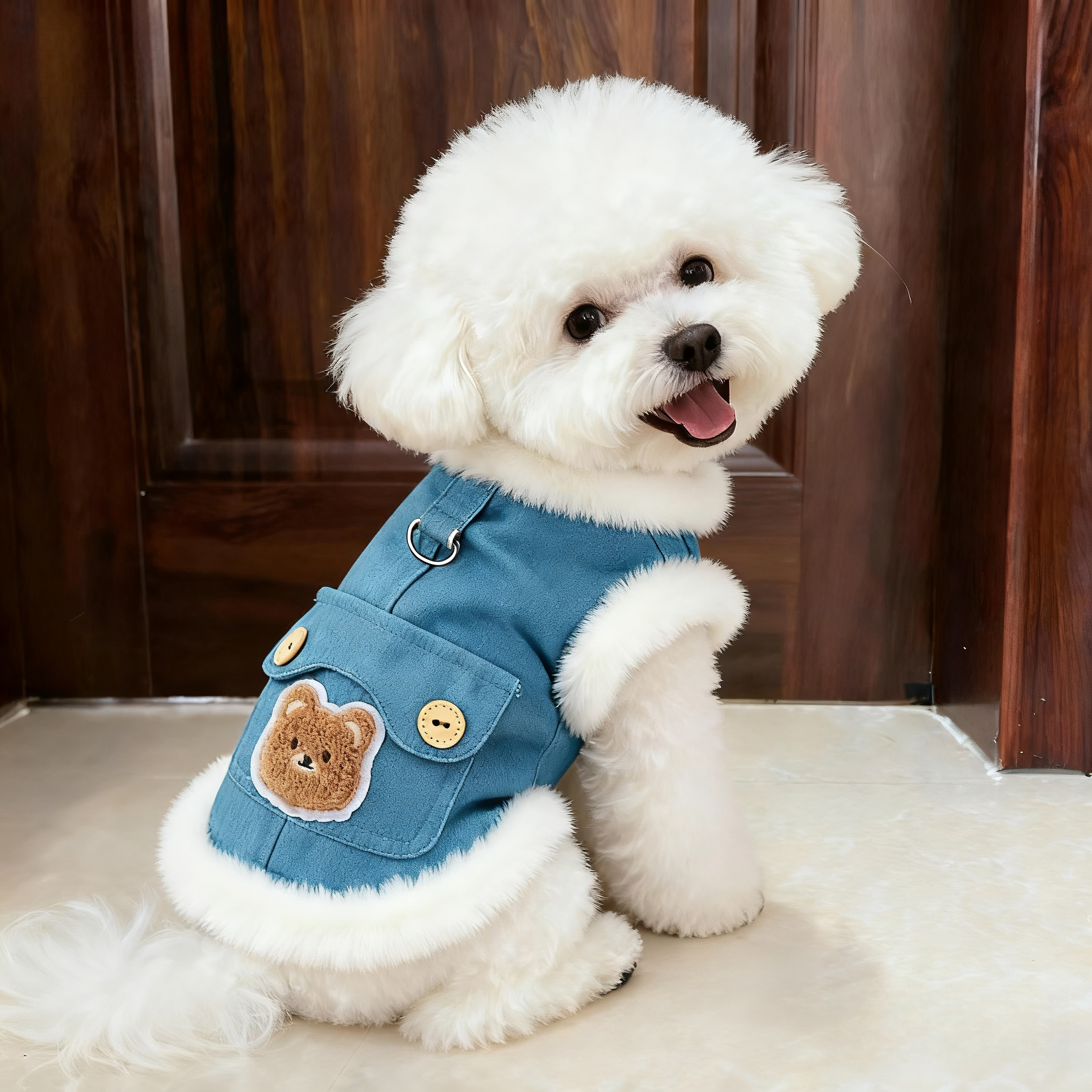 狗狗衣服秋冬新款小熊加绒马甲中小型犬泰迪比熊博美加厚保暖棉衣