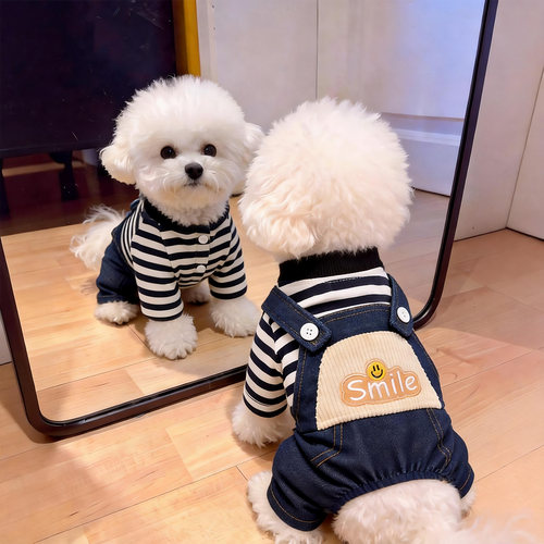 秋冬牛仔背带裤狗狗假两件衣服