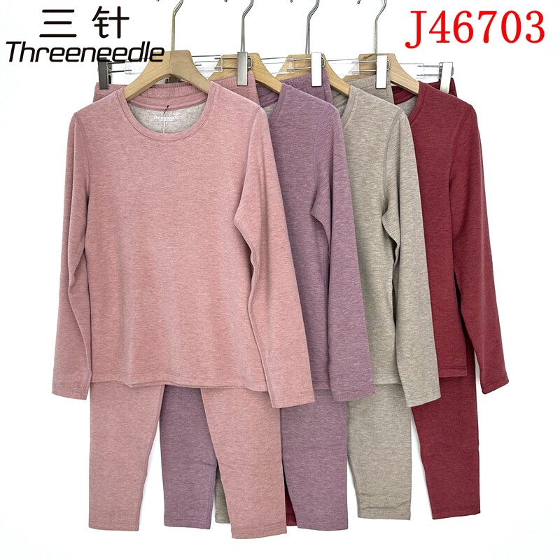 三针内衣J46703女士圆领羊绒蚕丝发热纤维加厚秋衣秋裤保暖套装