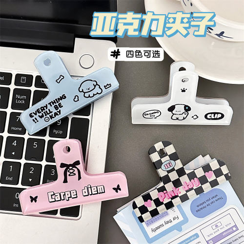 腾亿原创多功能亚克力夹子ins可爱简约手帐收纳试卷长尾夹文件夹