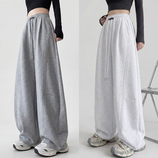灰色弯刀运动裤女裤冬季加绒阔腿香蕉裤大码显瘦新款