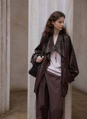 【识几】复古防风洗水立领皮夹克质感简约宽松廓形收腰外套M9477