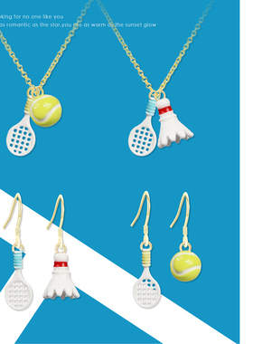 创意运动风球拍精致滴油网球羽毛球925纯银耳环无耳洞耳夹饰品