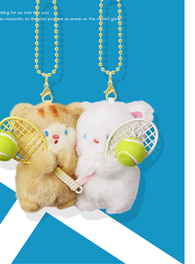 一对小猫磁吸贴贴羽毛球网球包包挂饰毛绒钥匙扣挂件情侣闺蜜礼物