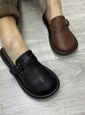2023年春新手工复古头层牛皮文艺小清新平底宽松舒适百搭森系单鞋