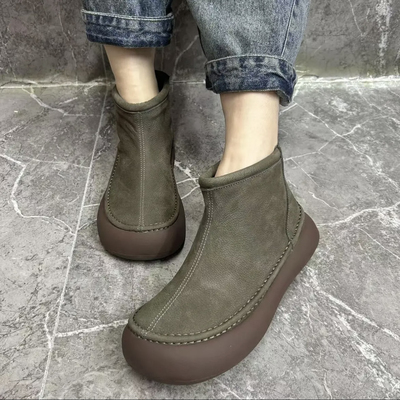 且朴2025新年新款纯手工美拉德风后拉链真皮短靴佛系超软底单靴