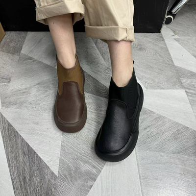 春季新款真皮手工复古鞋头层牛皮马丁靴软底大码女鞋平底秋冬短靴