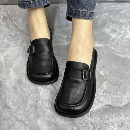 真皮复古鞋大码女鞋新款乐福鞋手工舒适平底鞋休闲圆头软底懒人鞋