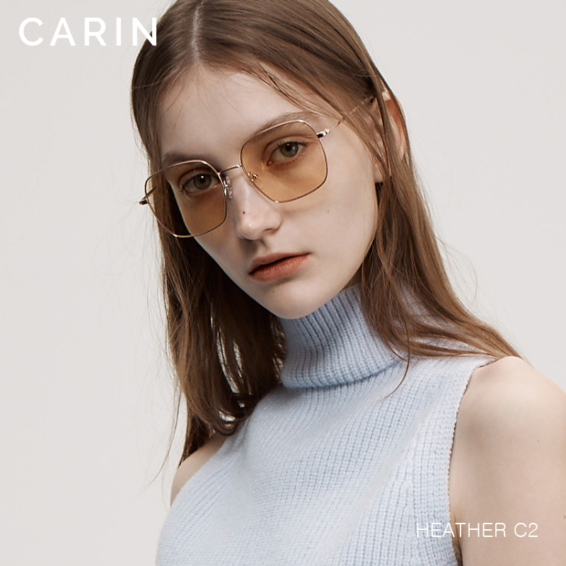 carin墨镜女款heather姜丹尼尔细边方框金属太阳镜半透明彩色镜片