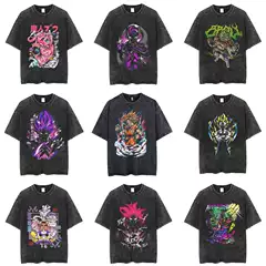 Washed Vintage Anime Dragon Ball Goku 200g Heavy Cotton Cartoon Oversized Crew Neck Printed Trendy T-Shirt Retro Cartoon