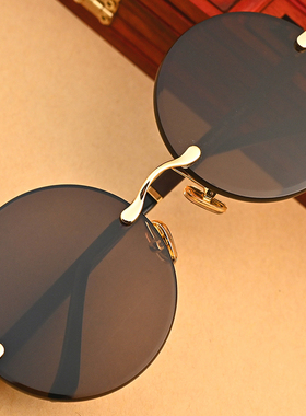 天然东海水晶眼镜无框圆形茶色石头镜驾驶型水晶石太阳镜中年男女