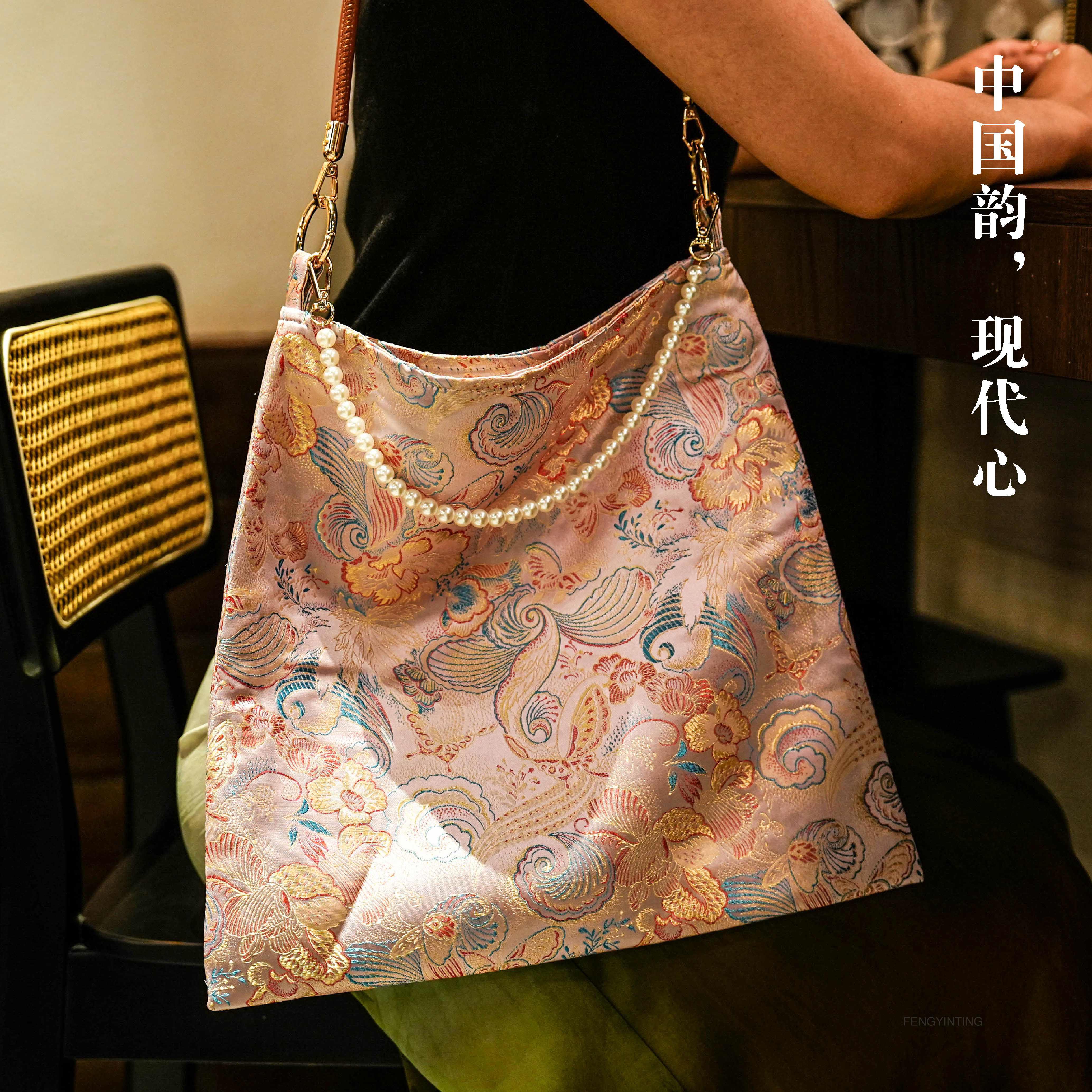 文艺复古流苏包包提花中式汉服新款手提包珍珠女包国风配旗袍