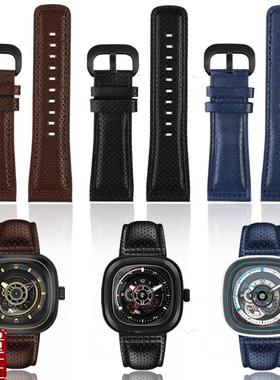 适配七个星期五手表SF-M2/Q201/02/03头层牛O皮男透气真皮表带28m