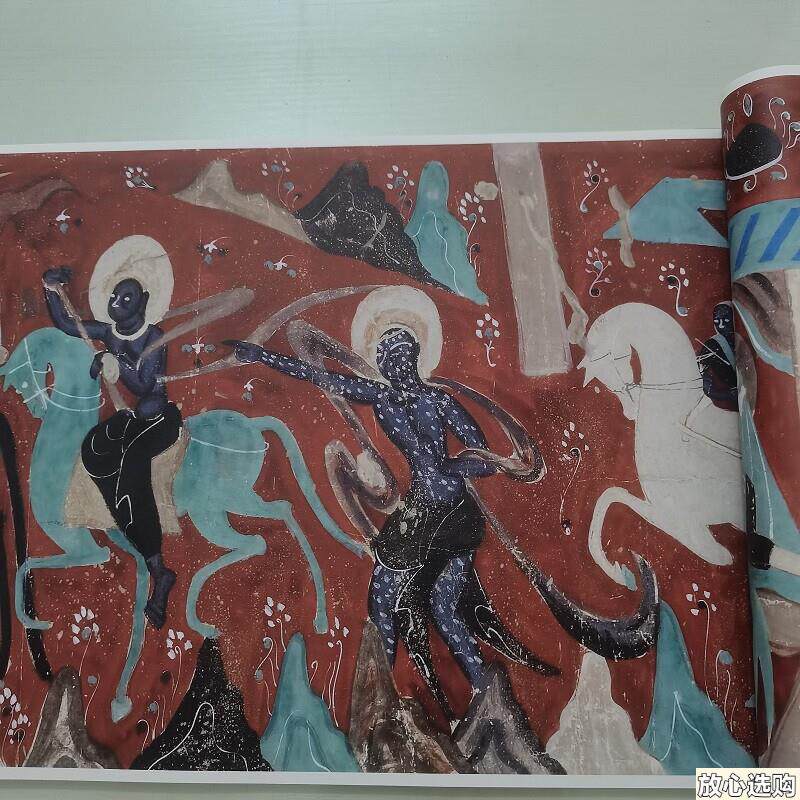 敦煌壁画九色鹿经图复古书画真迹高清微喷彷古装I裱手卷国画装饰