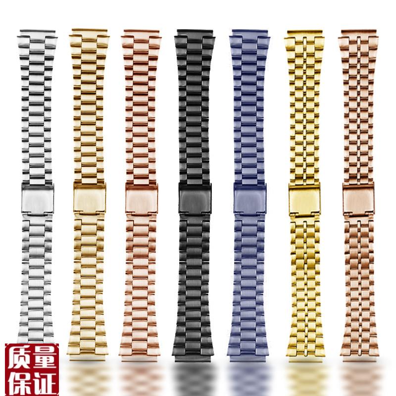 适配卡西欧小金表手表小方块LA670/15D9/168/AQ230金色男女表带链