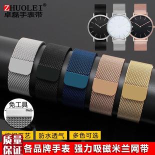 精钢手表带米兰网带适配CK天王罗西尼G白令薄吸磁手表链182022