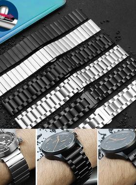 适配精工美度舵手天梭男实心不锈钢表链黑色L手表带192022mm