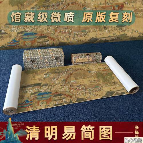 北宋张择端清明易简图名家真迹高清y微喷手卷装裱长卷人物装饰画