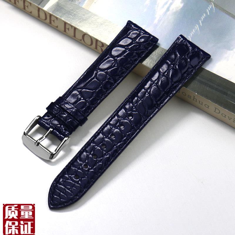 蓝色鳄鱼皮手表带适配浪琴卡罗莱雷诺罗西尼男女蓝Y色真皮表带