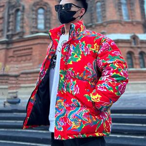 东北大花棉袄男冬季加厚国潮情侣牡丹花棉服外套防寒保暖立领棉衣