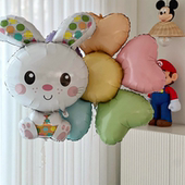 PanParty ins卡通兔子七彩花朵铝膜气球宝宝生日派对场景布置装 饰