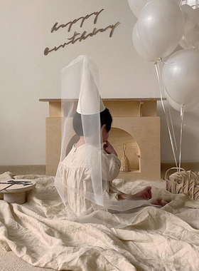 PanParty/ins风白色网纱帽子成人宝宝拍照道具生日派对布置装饰